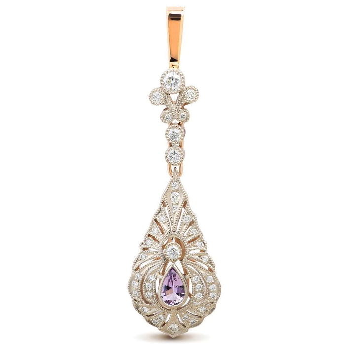 Red gold pendant with diamonds and amethyst