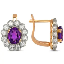 Серьги из красного золота с аметистами и бриллиантами Серьги из красного золота с аметистами и бриллиантами