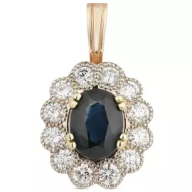 Подвеска из красного золота с бриллиантами и сапфиром