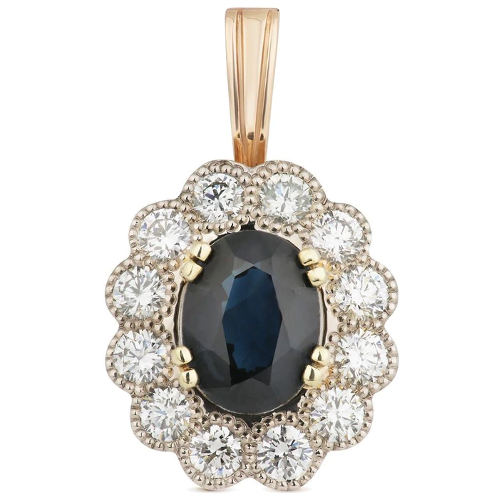Red gold pendant with diamonds and sapphire