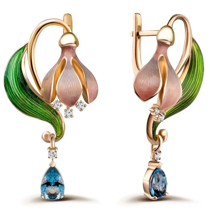 Yellow gold earrings with topaz and diamonds