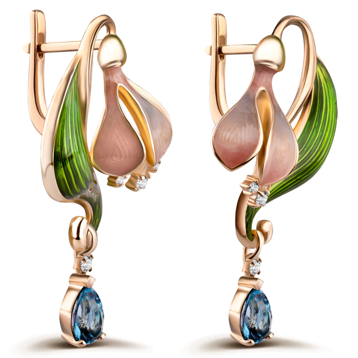 Yellow gold earrings with topaz and diamonds