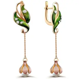 Серьги из желтого золота с бриллиантами и жемчугом Серьги из желтого золота с бриллиантами и жемчугом