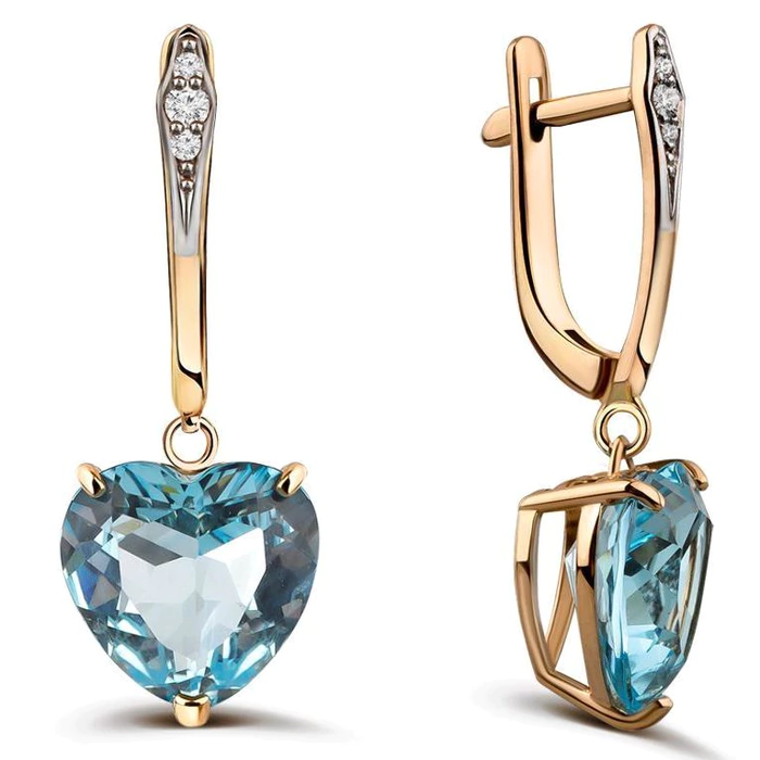 Red gold earrings with diamonds and topaz