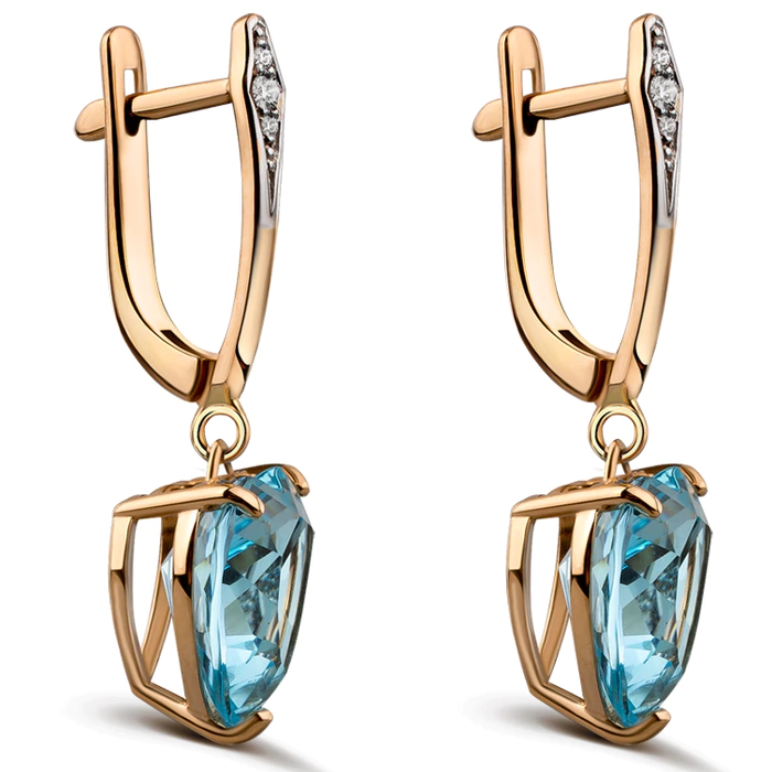 Red gold earrings with diamonds and topaz