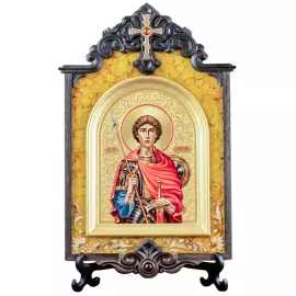 Икона янтарная в киоте "Георгий Победоносец"