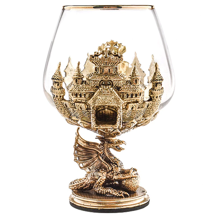 Set of 2 glasses for cognac "Dragon on a ball" in a wooden box