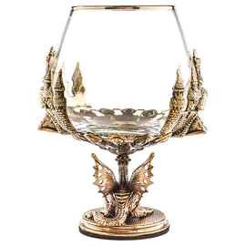 A set of 4 glasses for cognac "Dragon on a ball" in a wooden box