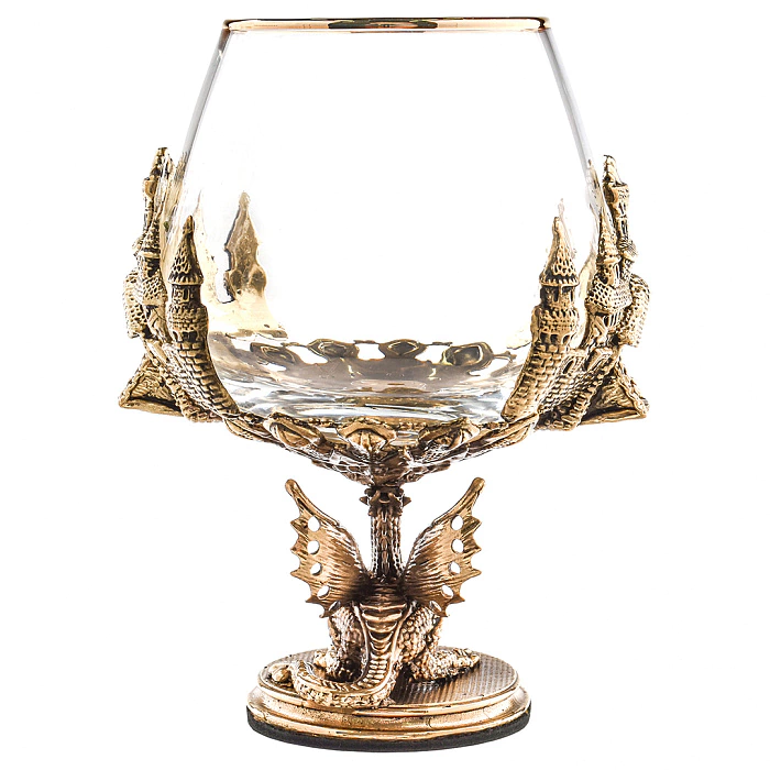A set of 4 glasses for cognac "Dragon on a ball" in a wooden box
