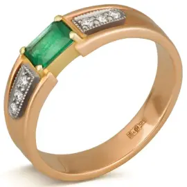 Кольцо из красного золота с изумрудом и бриллиантами Кольцо из красного золота с изумрудом и бриллиантами