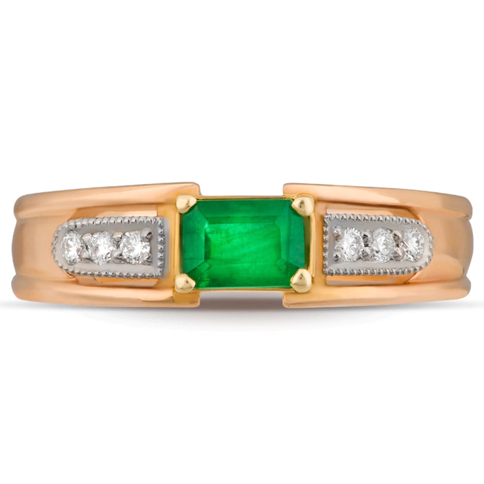 Red gold ring with emerald and diamonds