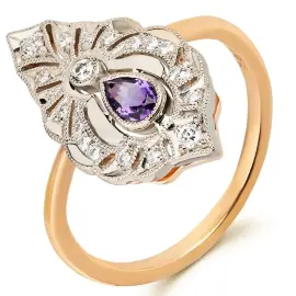 Кольцо из красного золота с аметистом и бриллиантами Кольцо из красного золота с аметистом и бриллиантами