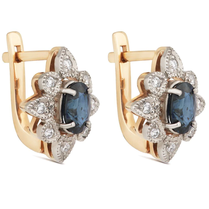 Earrings in red gold with sapphires and diamonds