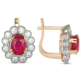 Серьги из красного золота с бриллиантами и рубинами Серьги из красного золота с бриллиантами и рубинами