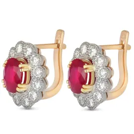 Серьги из красного золота с бриллиантами и рубинами Серьги из красного золота с бриллиантами и рубинами