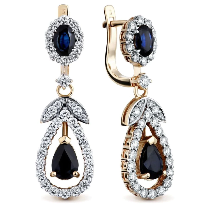 Yellow gold earrings with sapphires and diamonds