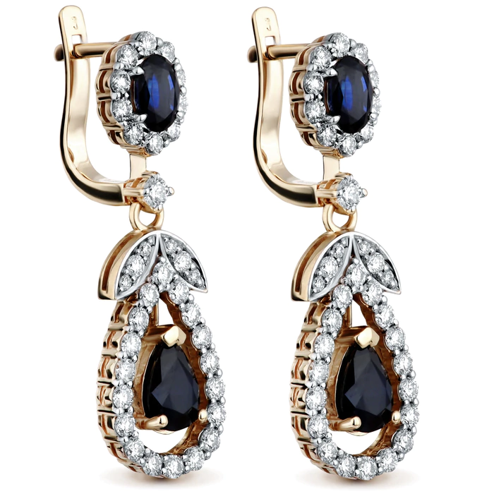 Yellow gold earrings with sapphires and diamonds