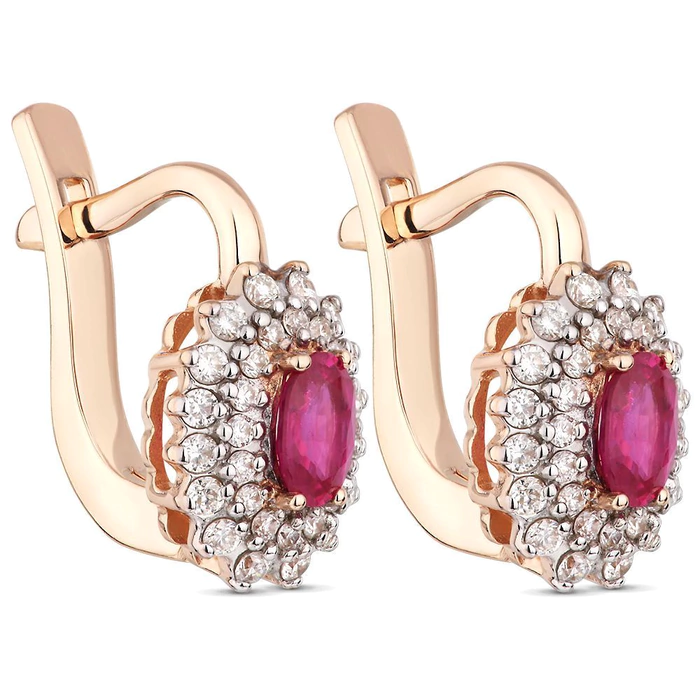 Earrings in red gold with diamonds and rubies
