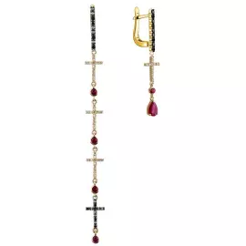 Серьги из желтого золота с рубинами и бриллиантами