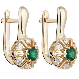 Yellow gold earrings with emeralds and diamonds
