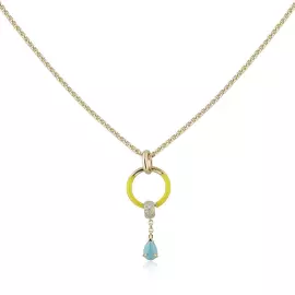 Yellow gold necklace with turquoise and diamonds