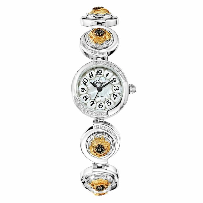 Lincor Flora Mac-1 Quartz Wrist Watch in silver with cubic zirconia
