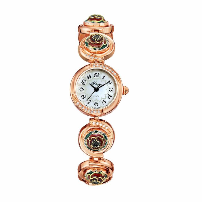 Lincor Flora Mac-2 Quartz Wristwatch in gold with cubic zirconia