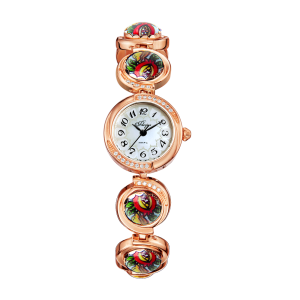 Lincor Flora Mac-2 Quartz Wristwatch in gold with cubic zirconia