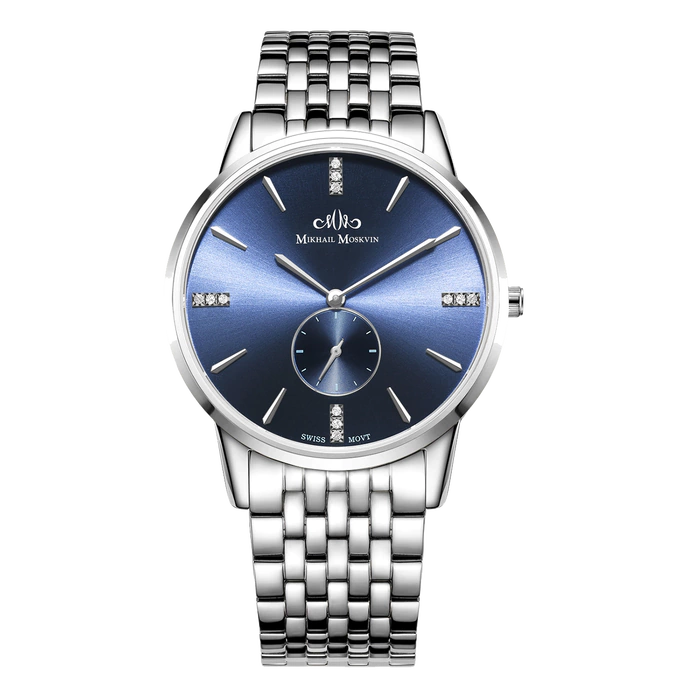Наручные кварцевые часы Mikhail Moskvin Elegance сине-серебристые