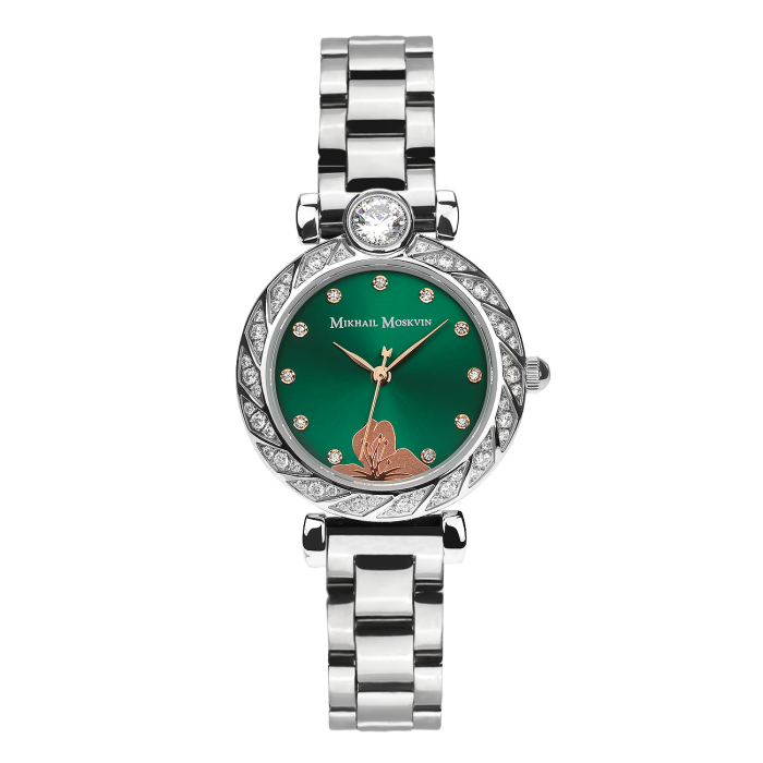 Mikhail Moskvin Elegance Green Quartz Wrist Watch with Silver Strap
