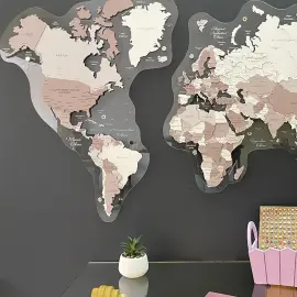 Карта мира, многоуровневая 3D "Sakura", на заказ Карта мира, многоуровневая 3D "Sakura", на заказ