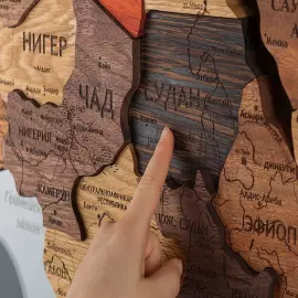 Карта мира из ценных пород дерева 3D "Экзотика", на заказ