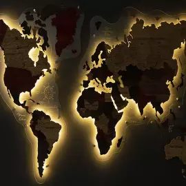 Карта мира из ценных пород дерева 3D "Экзотика", на заказ