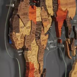 Карта мира из ценных пород дерева 3D "Экзотика", на заказ