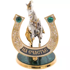 Statuette on malachite "Horse with a horseshoe. For luck" Zlatoust