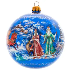 Ёлочный шар "Дед Мороз и Снегурочка", Палех Ёлочный шар "Дед Мороз и Снегурочка", Палех