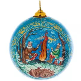 Деревянный елочный шар ручной работы "Сказки у костра"