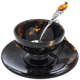 Чайный набор из черного янтаря и бронзы "Антик"