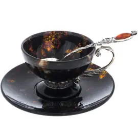 Чайный набор из черного янтаря и бронзы "Антик"
