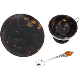 Чайный набор из черного янтаря и бронзы "Антик"