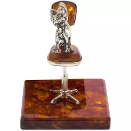 Сувенир из янтаря и бронзы "Котенок в офисе"