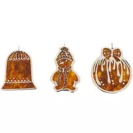 Набор елочных украшений из янтаря в подарочном футляре