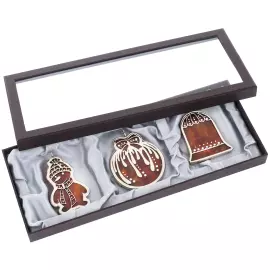 Набор елочных украшений из янтаря в подарочном футляре