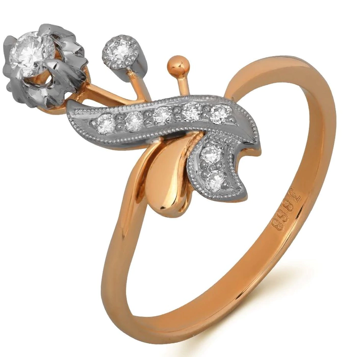 Red gold ring with diamonds