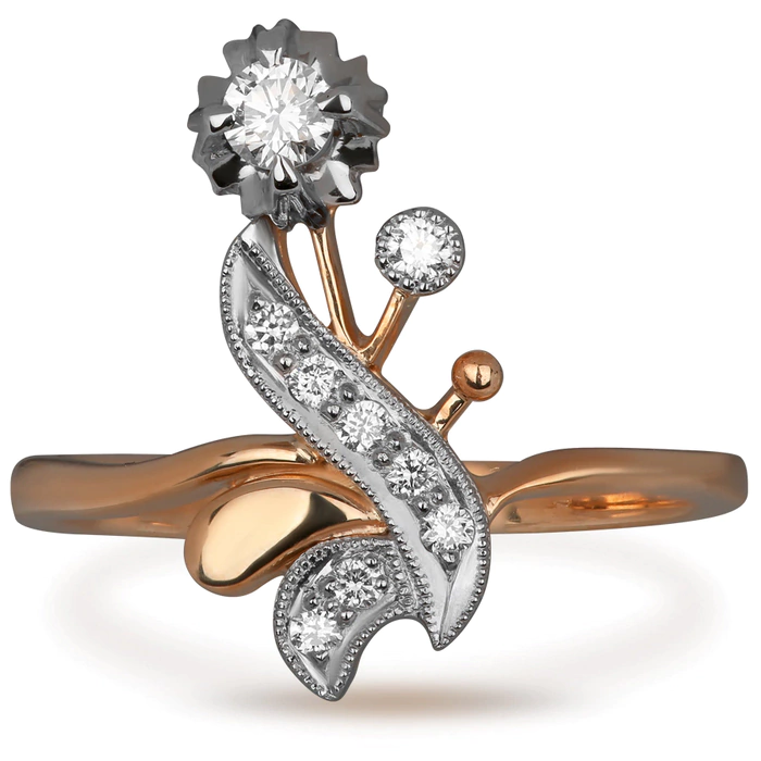 Red gold ring with diamonds