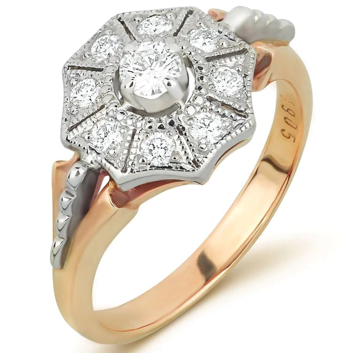Red gold ring with diamonds
