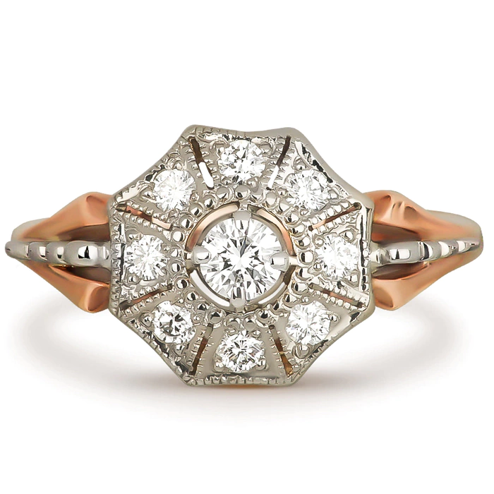 Red gold ring with diamonds