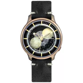 Наручные механические часы с автоподзаводом Lincor "Спутник" черно-бежевые с черным ремешком