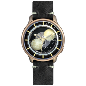 Lincor "Sputnik" self-winding mechanical wristwatch in black and beige with a black strap