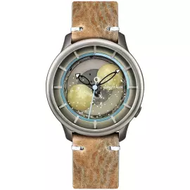 Наручные механические часы с автоподзаводом Lincor "Спутник" серебристые с коричневым ремешком